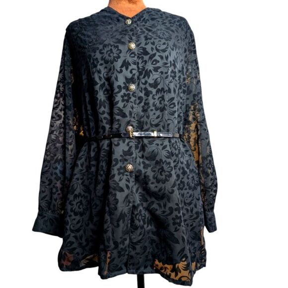 Black Velvet Floral Tunic Blouse size xl - Picture 1 of 5